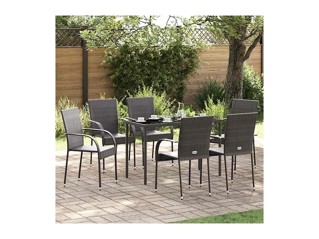 Chaises empilables d'extérieur lot de 6 Résine tressée Marron