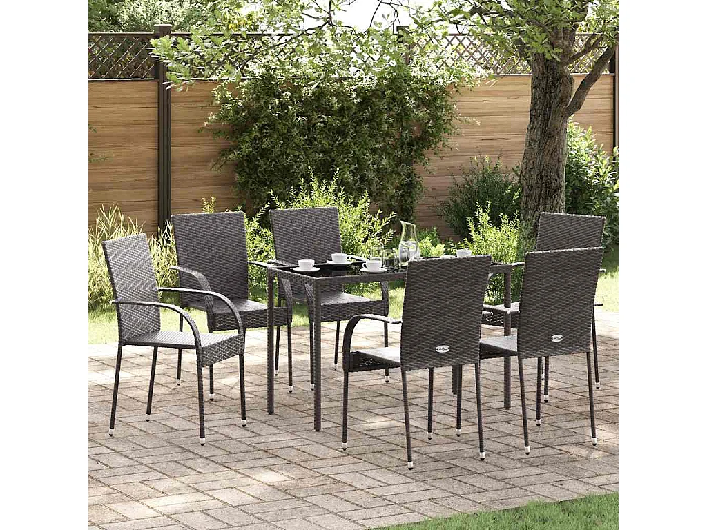 Cadeiras de exterior empilháveis 6 pcs vime PE castanho