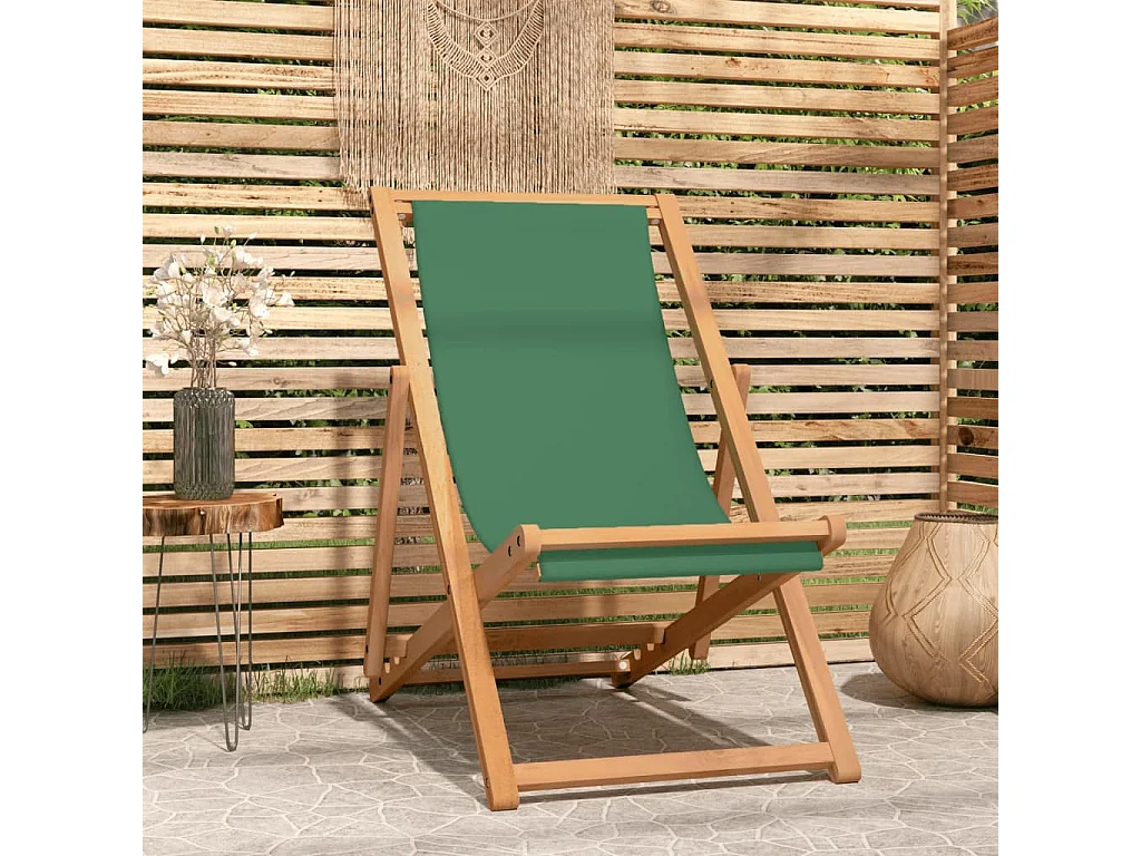 Chaise de plage pliable Bois de teck solide Vert