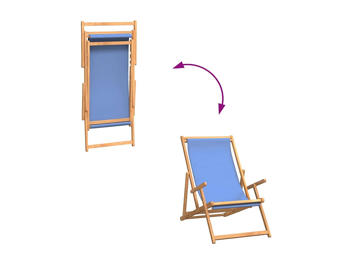 Strandstuhl Klappbar Massivholz Teak Blau