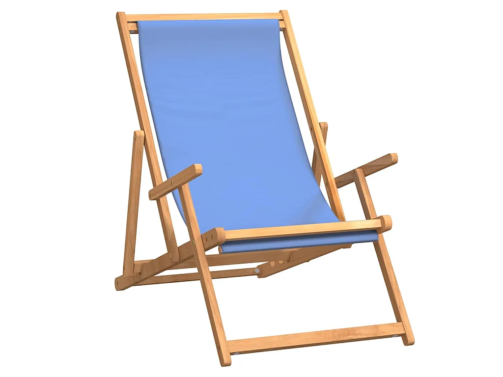 Strandstuhl Klappbar Massivholz Teak Blau