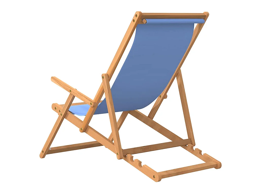 Strandstuhl Klappbar Massivholz Teak Blau