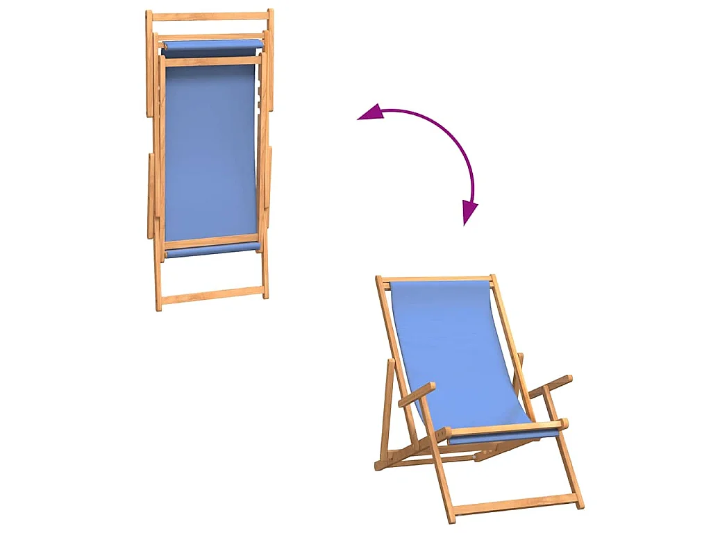 Strandstuhl Klappbar Massivholz Teak Blau