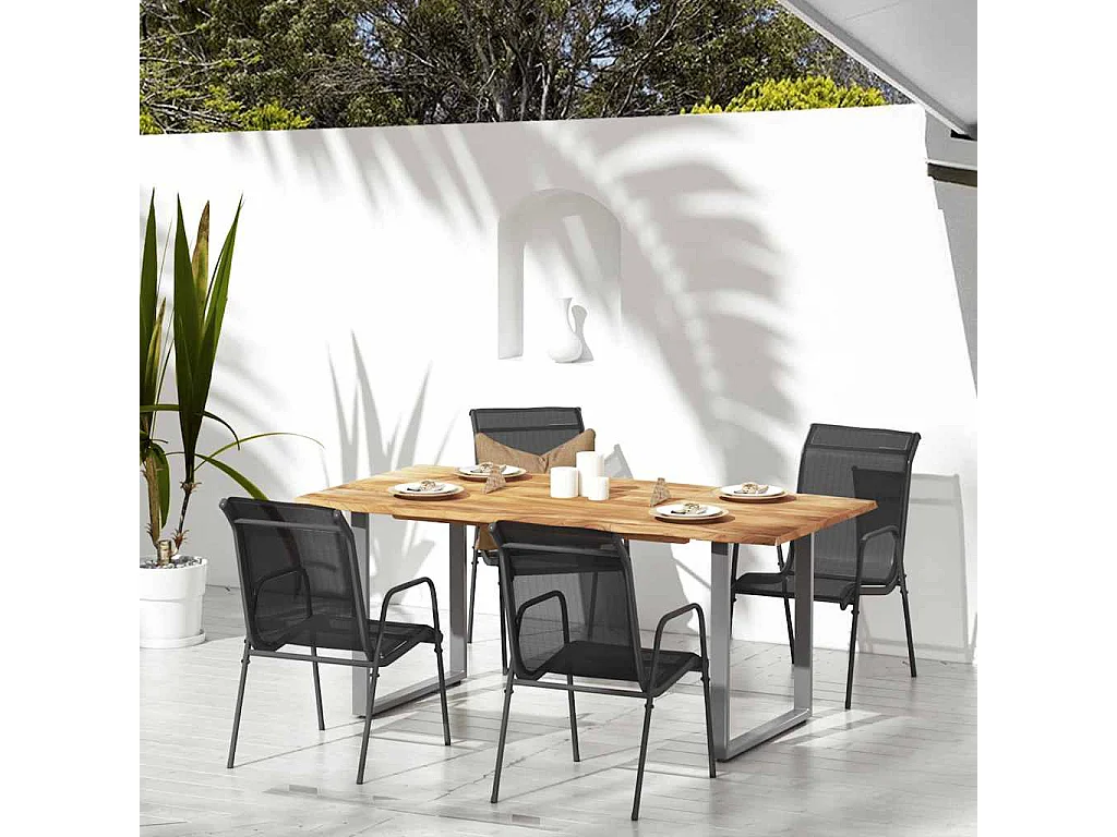 Tuinstoelen 4 st staal en textileen zwart