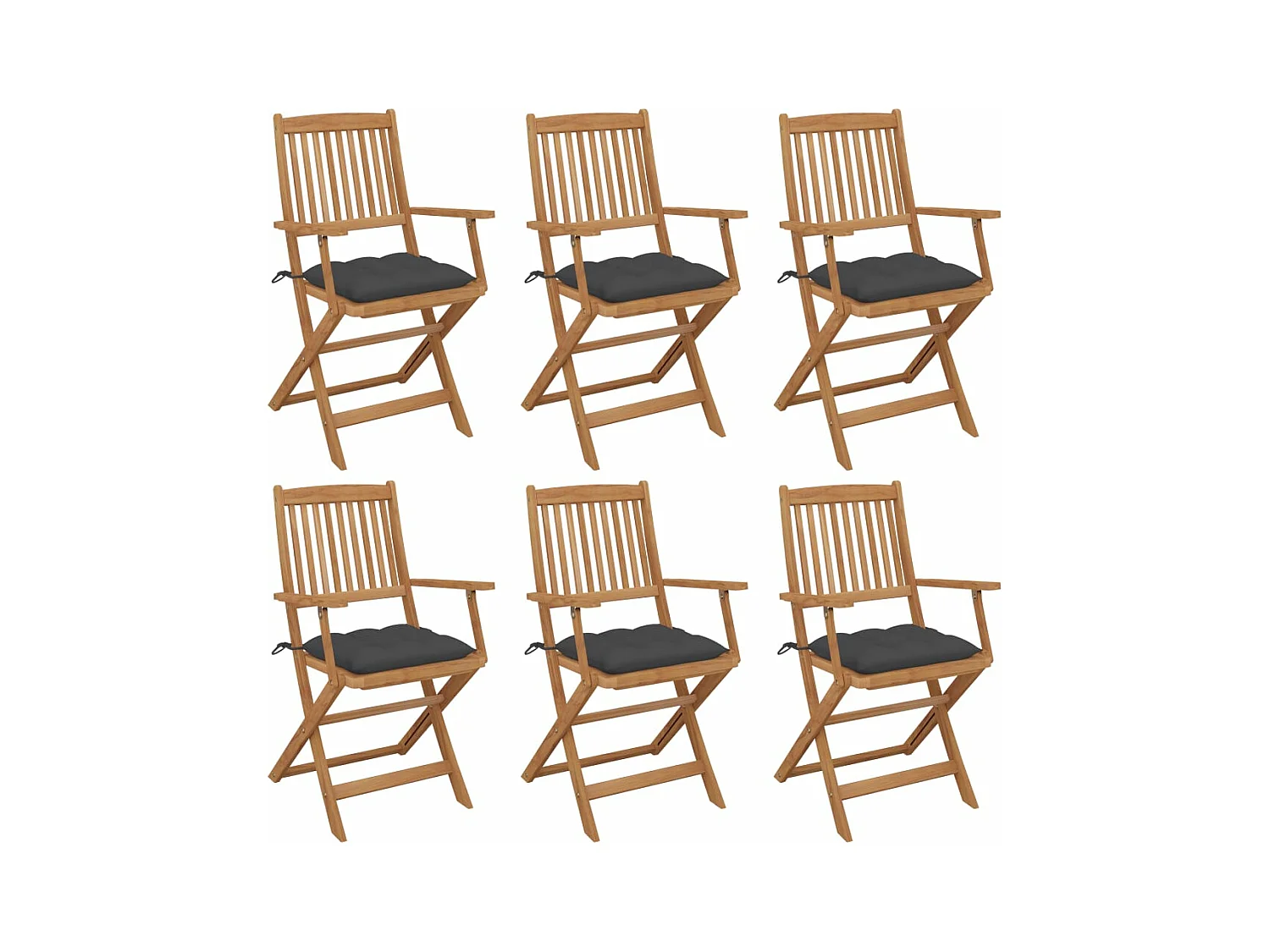 Chaises pliables de jardin lot de 6 avec coussins Bois d'acacia