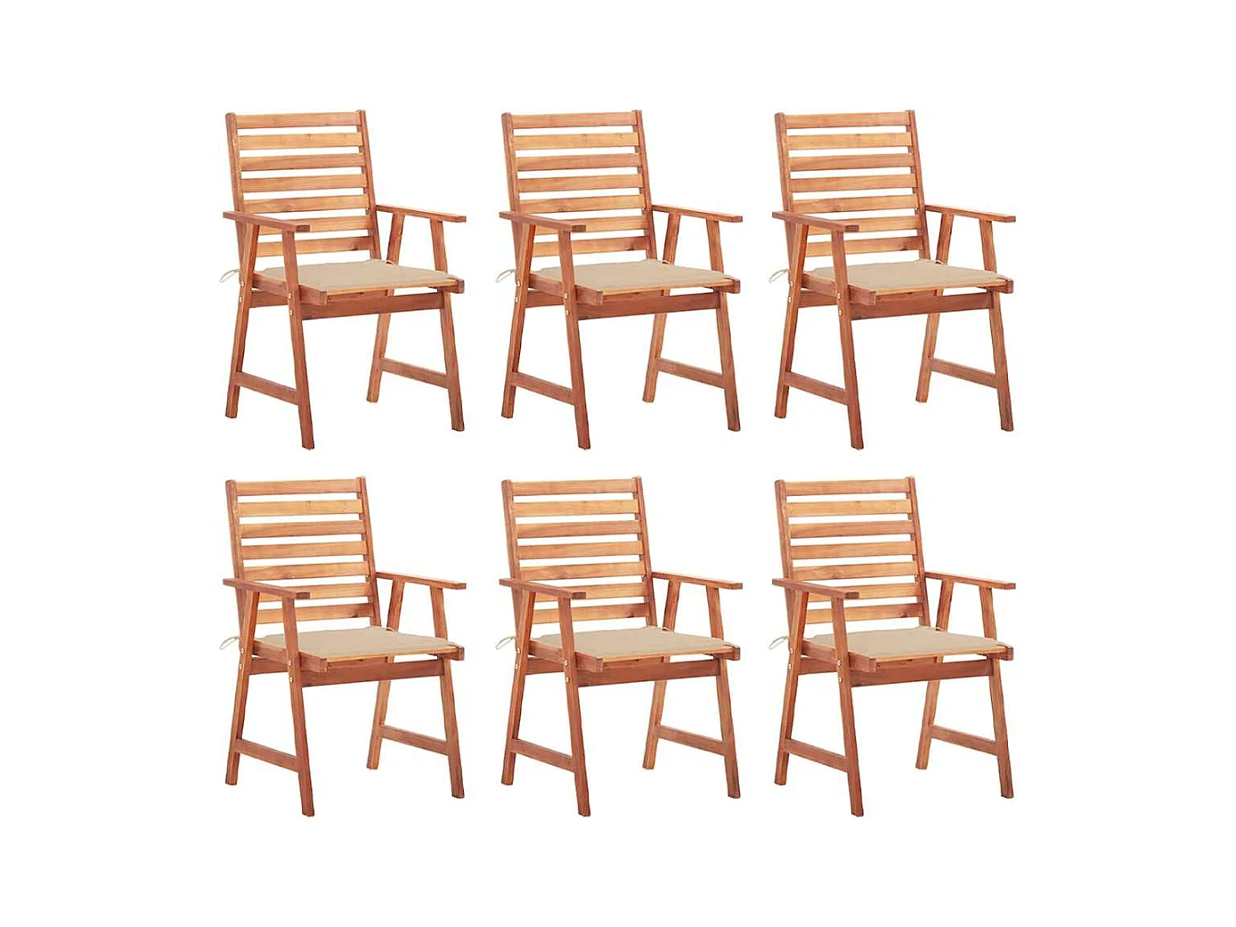 Chaises à manger d'extérieur lot de 6 et coussins Acacia massif