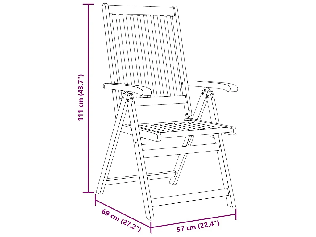 Chaises pliantes 3 pièces en bois d'acacia massif