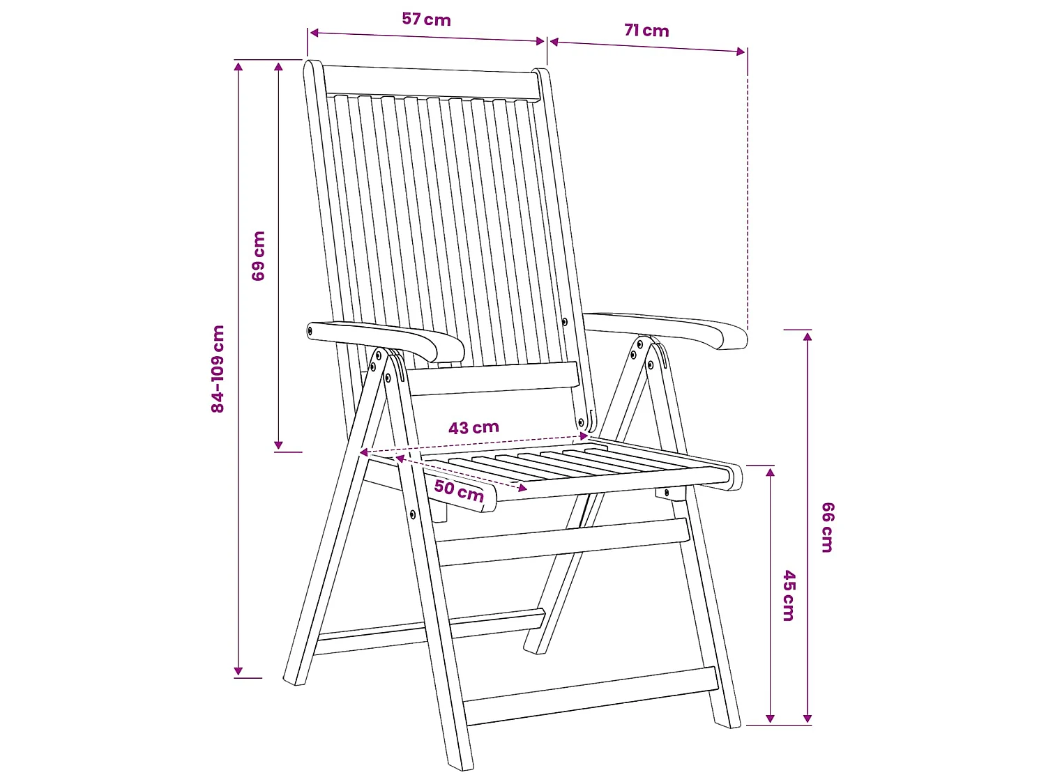 Chaises pliantes 3 pièces en bois d'acacia massif