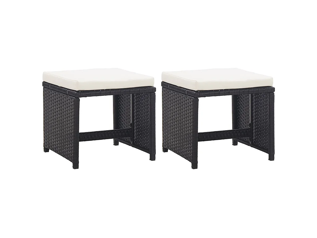 Tabourets de jardin lot de 2 avec coussins Résine tressée Noir