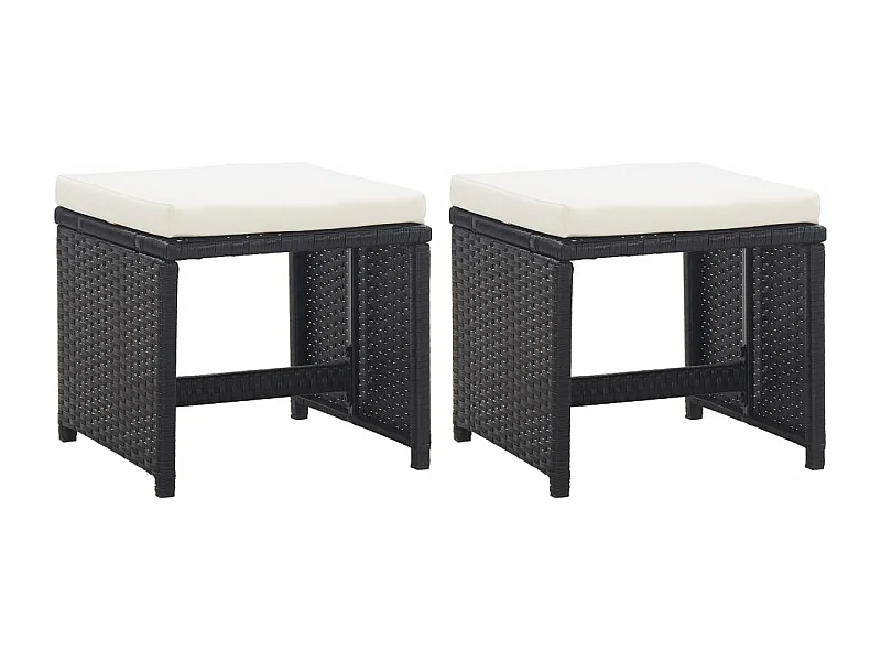 Tabourets de jardin lot de 2 avec coussins Résine tressée Noir