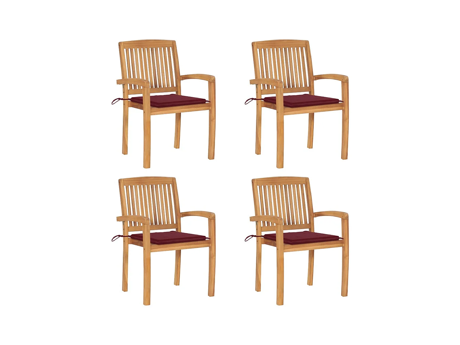 Chaises de jardin empilables avec coussins lot de 4 Teck solide