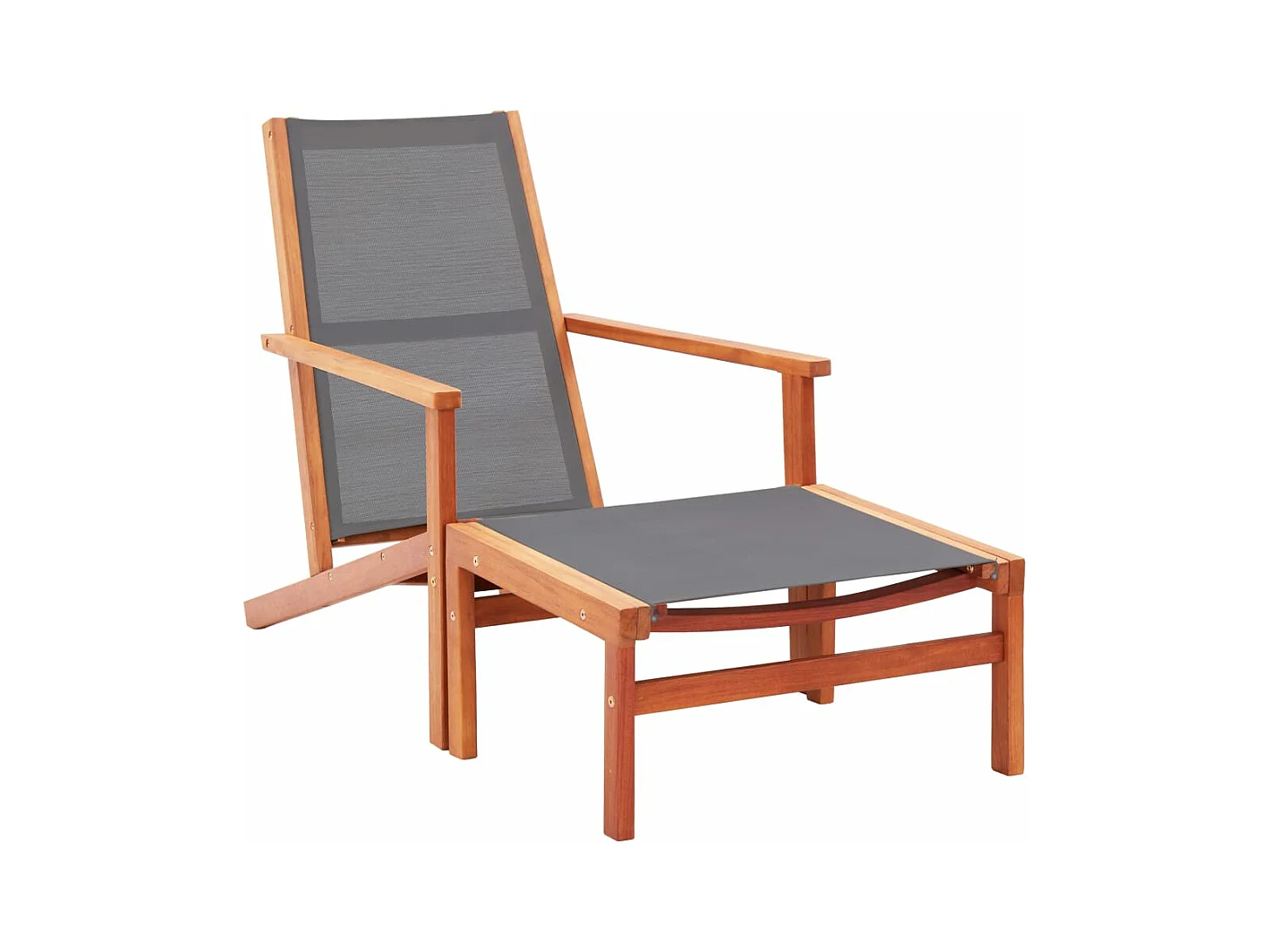 Chaise de jardin et repose-pied Gris Eucalyptus et textilène