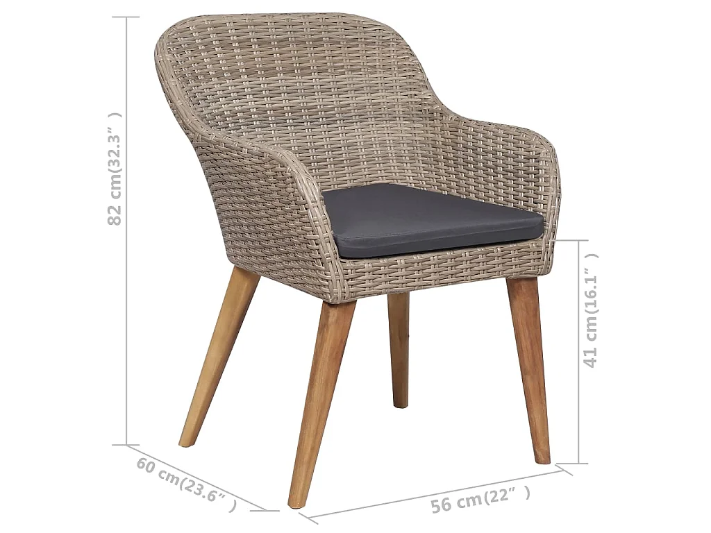 Sedie da Esterno con Cuscini 2 pz in Polyrattan Marrone