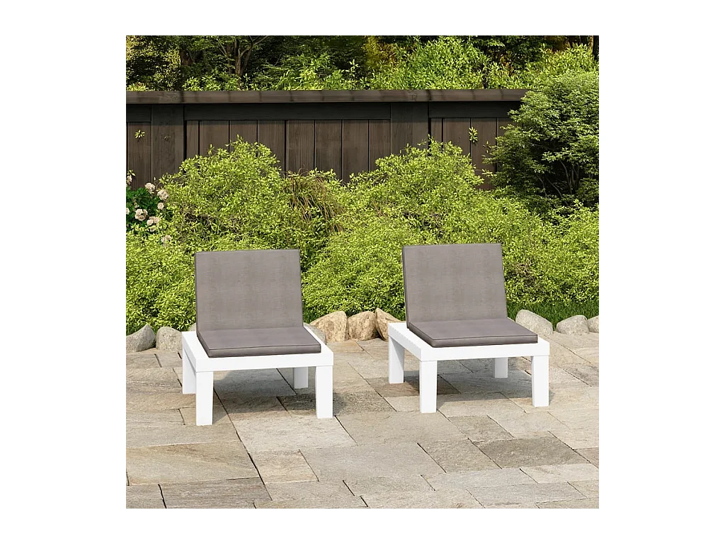 Chaises de salon de jardin et coussins lot de 2 Plastique Blanc