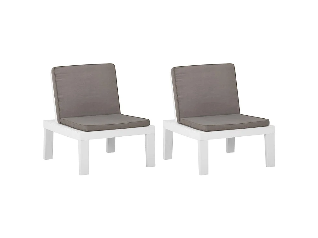Chaises de salon de jardin et coussins lot de 2 Plastique Blanc