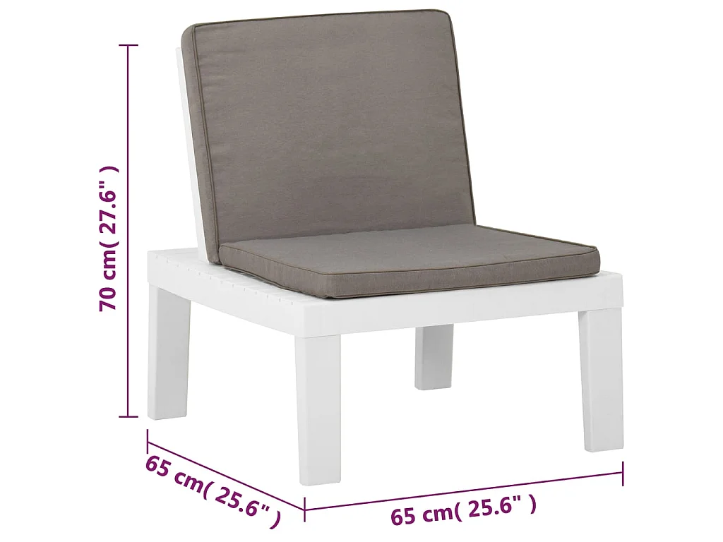 Chaises de salon de jardin et coussins lot de 2 Plastique Blanc