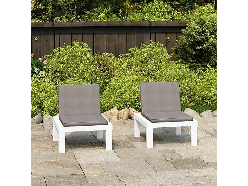 Chaises de salon de jardin et coussins lot de 2 Plastique Blanc