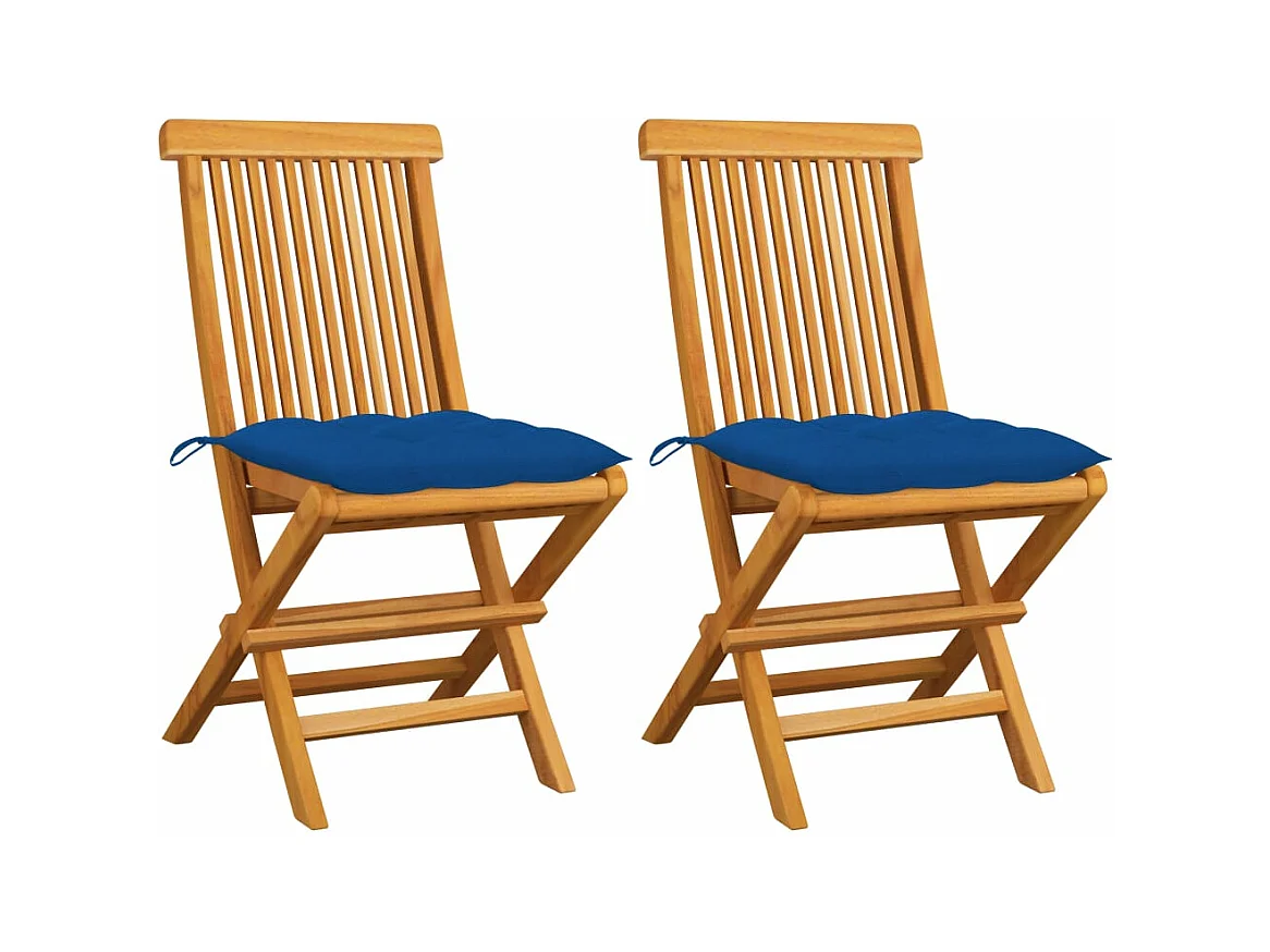 Chaises de jardin et coussins bleu lot de 2 Bois de teck massif
