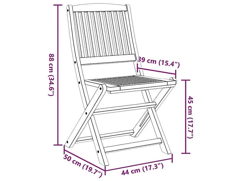 Chaises pliantes 4 pièces en bois d'acacia massif