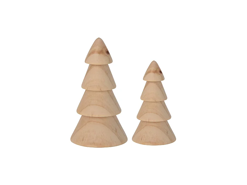 Set 2 Piccoli Alberi Decorazioni Natale in Legno Naturale Marrone Idea Regalo