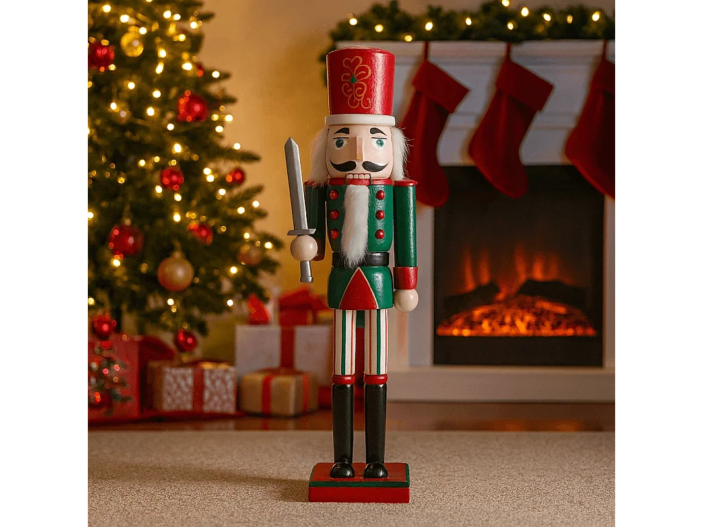 Quebra-nozes de Natal Rebecca Mobili Renge 35x8x10 Madeira Verde Vermelho Clássico