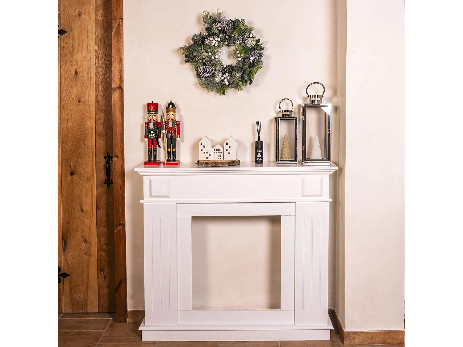 Guirlande de Noël Couronne de Noël en Plastique Vert Blanc