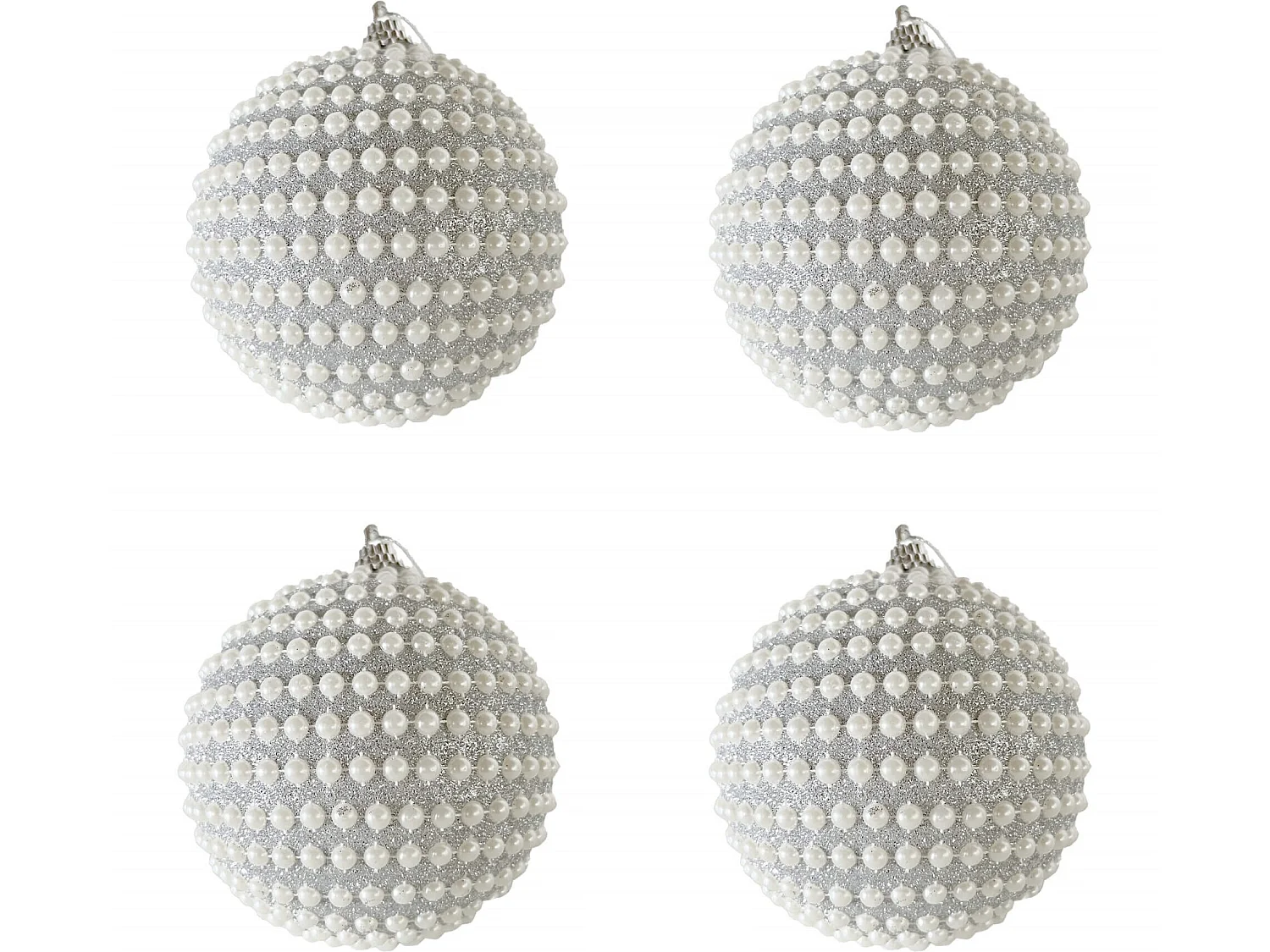 Set 4 Palline Grandi per Albero di Natale Plastica Color Argento Stile Classico