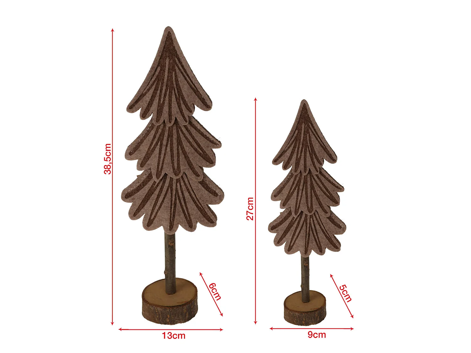 Piccoli Alberi in Feltro Legno Marrone 2 pz Decorazione Natalizia