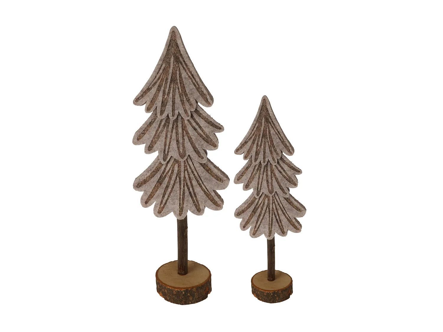 Set 2 Mini Alberi di Natale in Feltro Grigio Marrone con Base in Legno