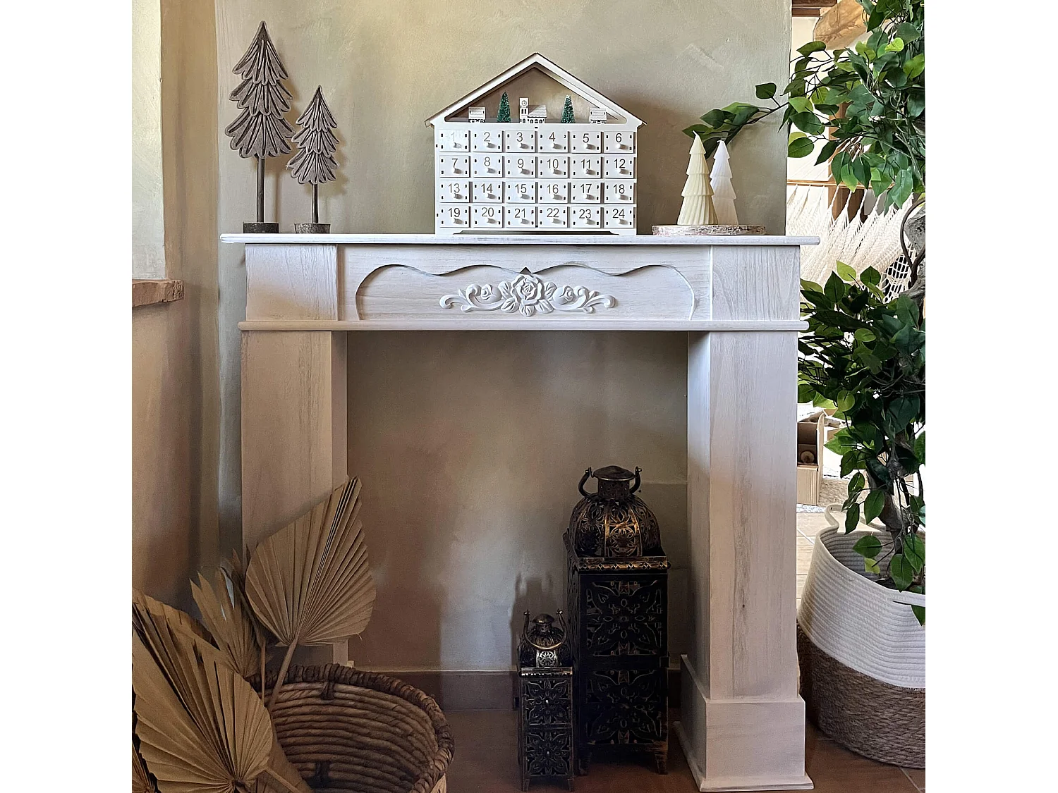 Set 2 Mini Alberi di Natale in Feltro Grigio Marrone con Base in Legno