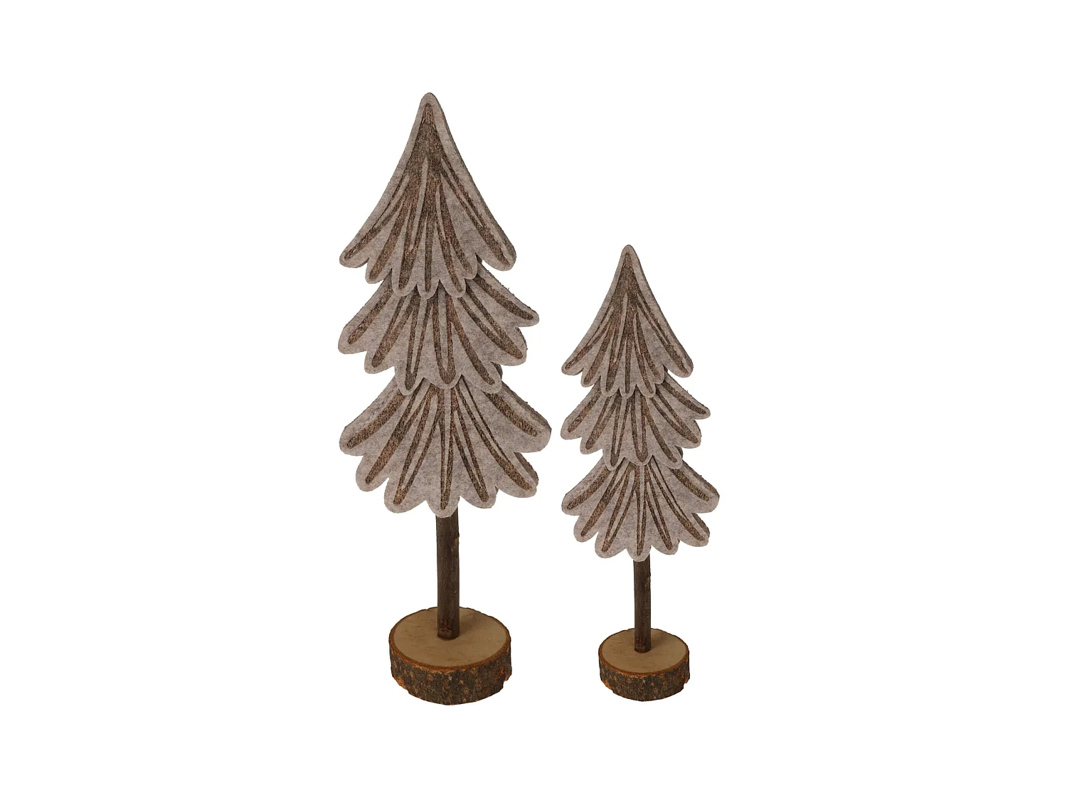 Ensemble de 2 Mini Sapins de Noël en Feutre Gris Marron avec Socle en Bois
