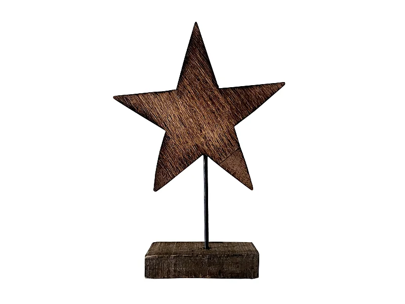 Étoile en Bois Marron avec Support Décoration de Noël