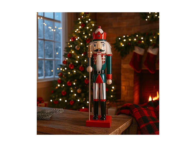 Cascanueces de Navidad Rebecca Mobili Cereo 35x8x10 Madera Verde Rojo Clásico