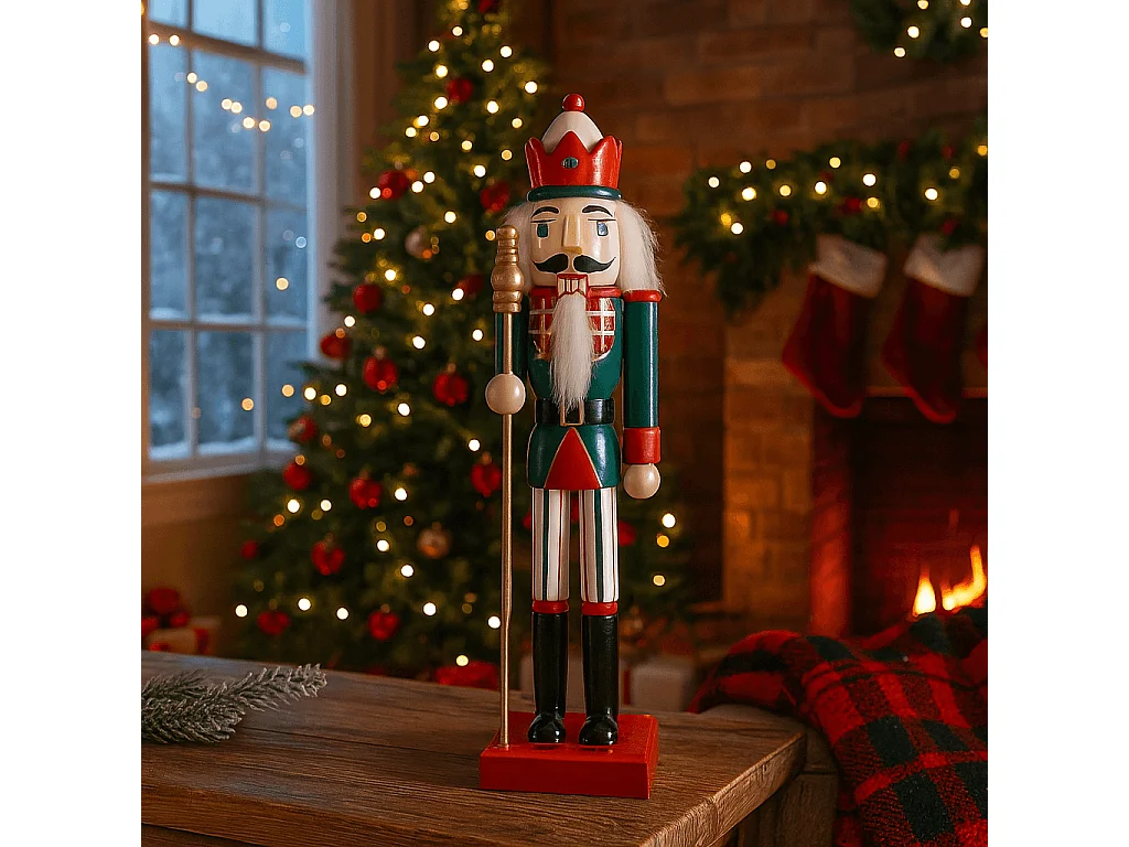 Cascanueces de Navidad Rebecca Mobili Cereo 35x8x10 Madera Verde Rojo Clásico