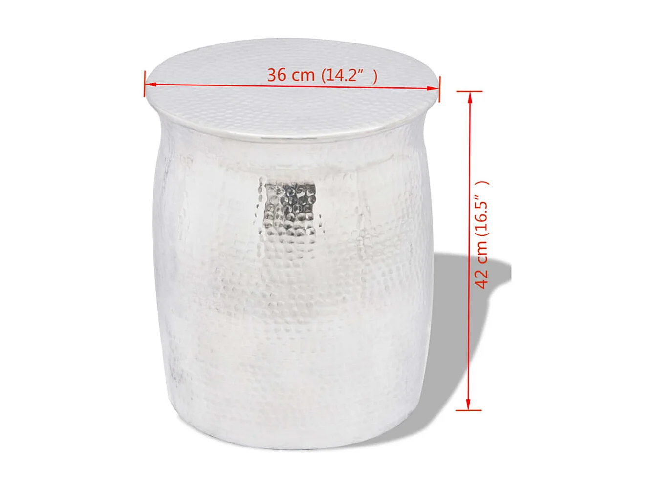 Taburete/mesita de centro de aluminio martillado plateado