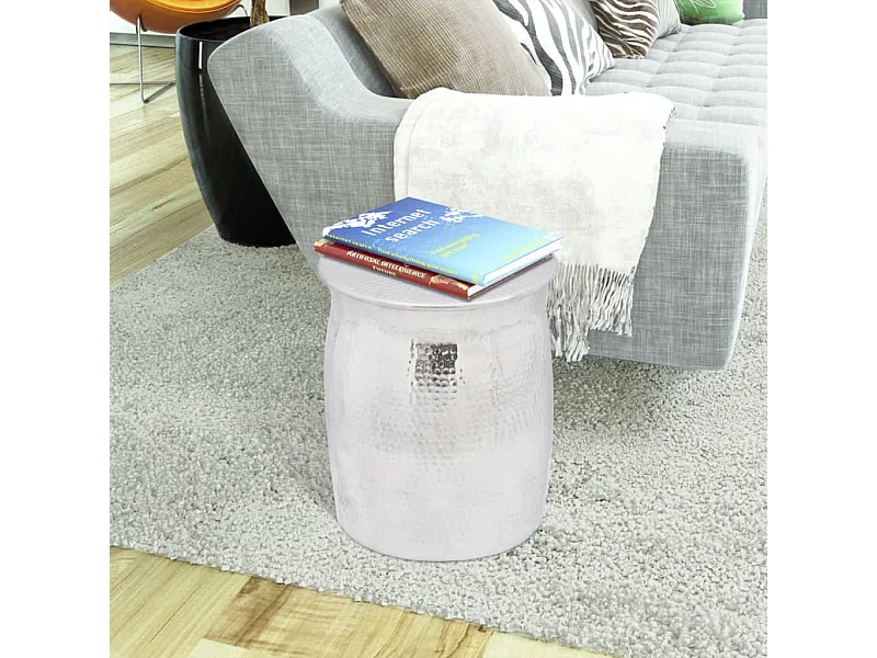 Mesa de apoio/banco em alumínio martelado, prateado