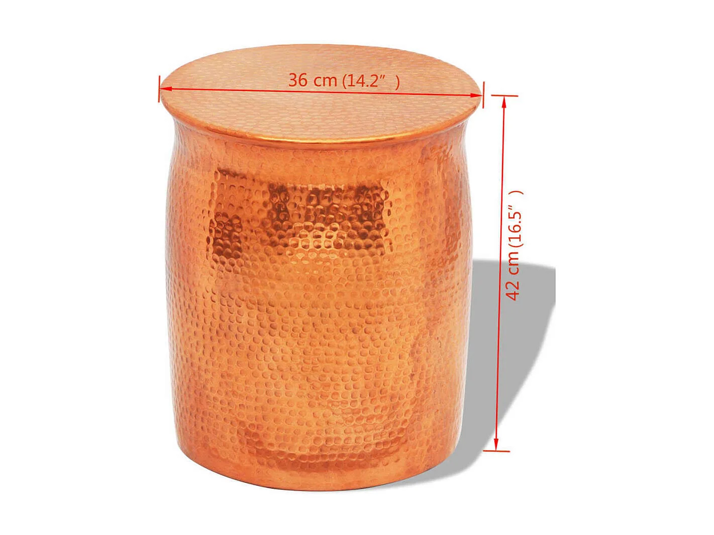 Banco/mesa de apoio em alumínio martelado, cor de latão/cobre