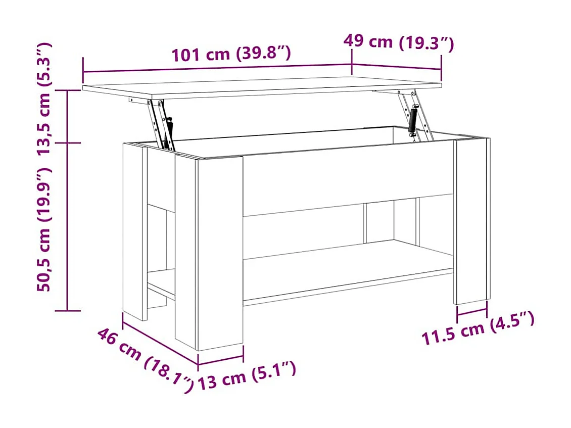 Table basse chêne sonoma 101x49x52 cm bois d'ingénierie