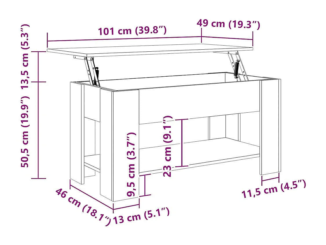 Table basse chêne sonoma 101x49x52 cm bois d'ingénierie