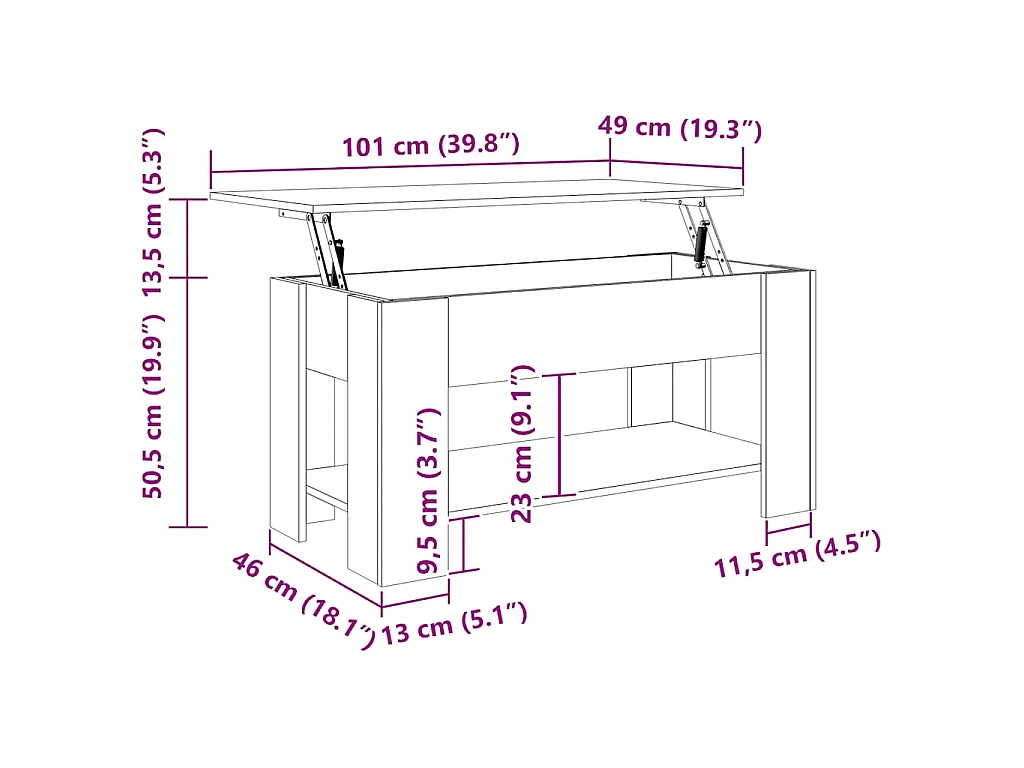 Couchtisch Sonoma-Eiche 101x49x52 cm Holzwerkstoff