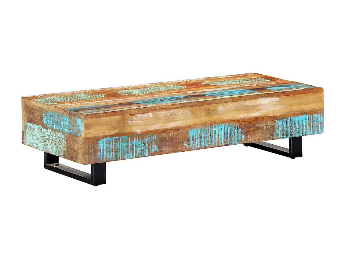 Tavolino da Caffè 120x50x30cm Legno Massello Recuperato Acciaio