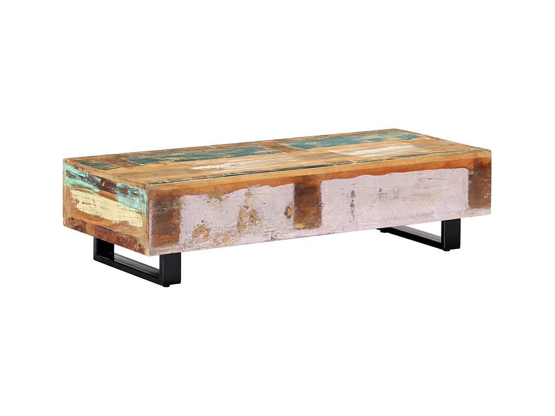 Tavolino da Caffè 120x50x30cm Legno Massello Recuperato Acciaio