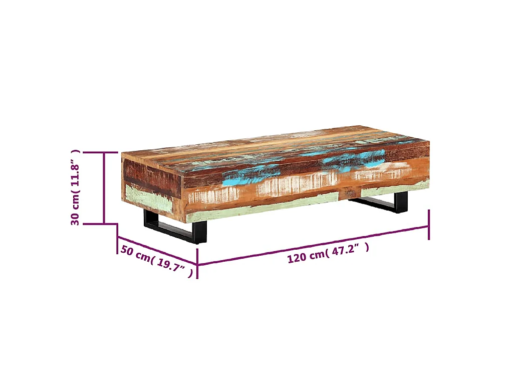 Table basse 120x50x30 cm Bois de récupération solide et acier