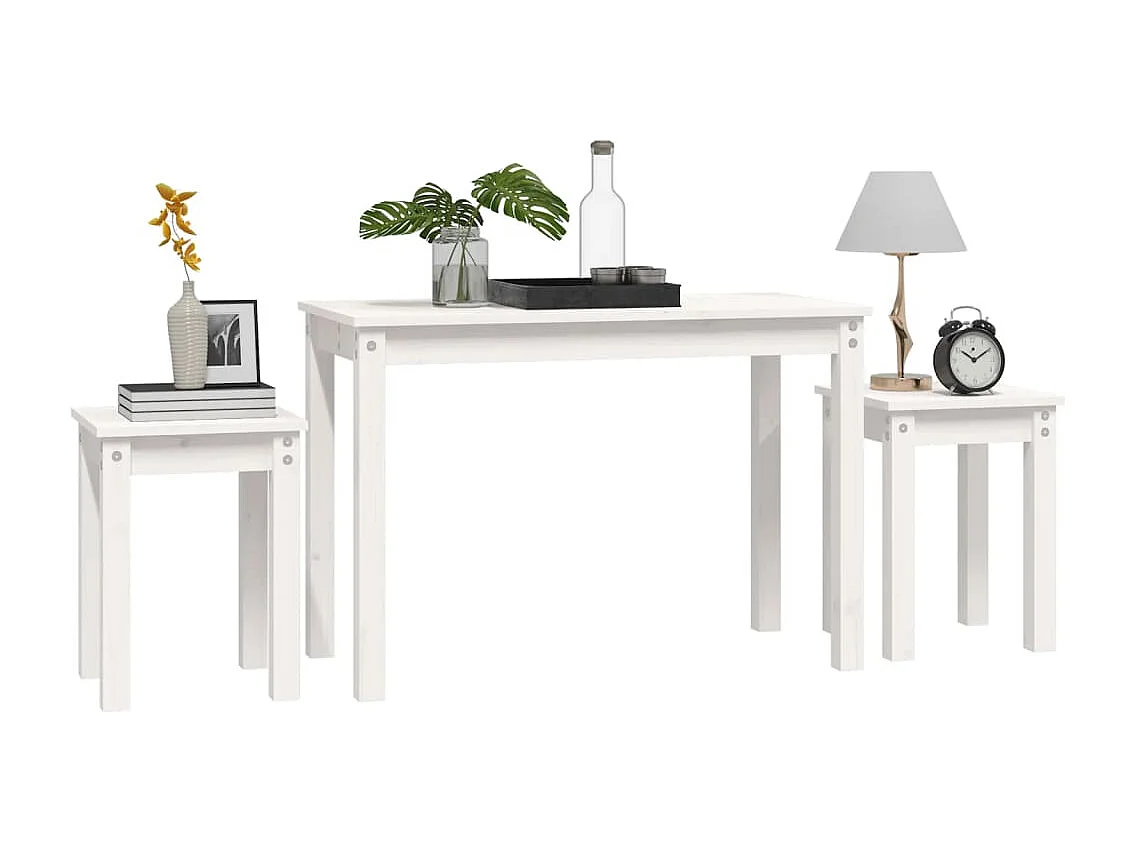 Satztische 3 Stk. Weiß Massivholz Kiefer