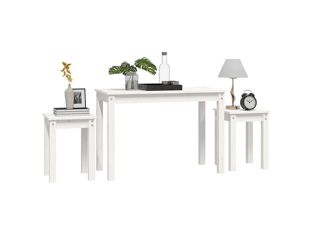 Satztische 3 Stk. Weiß Massivholz Kiefer