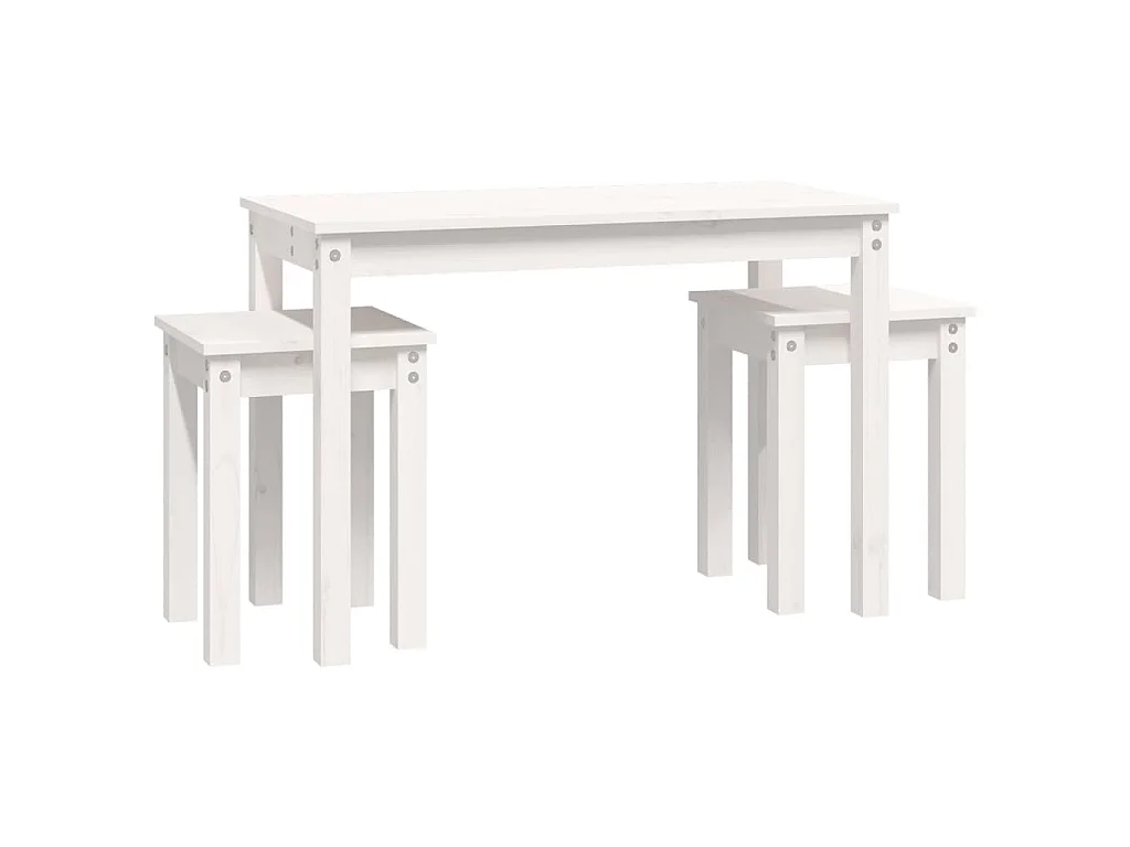 Satztische 3 Stk. Weiß Massivholz Kiefer