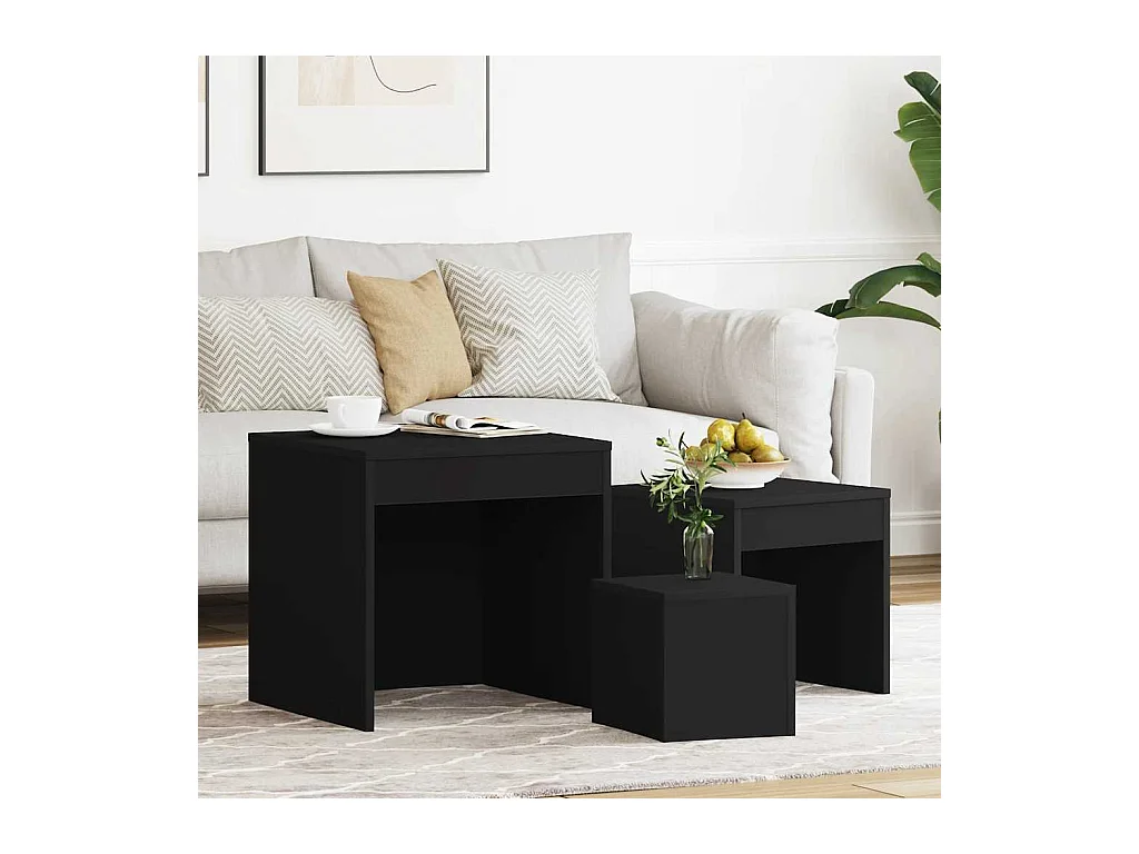Tables gigognes 3 pcs Noir Aggloméré