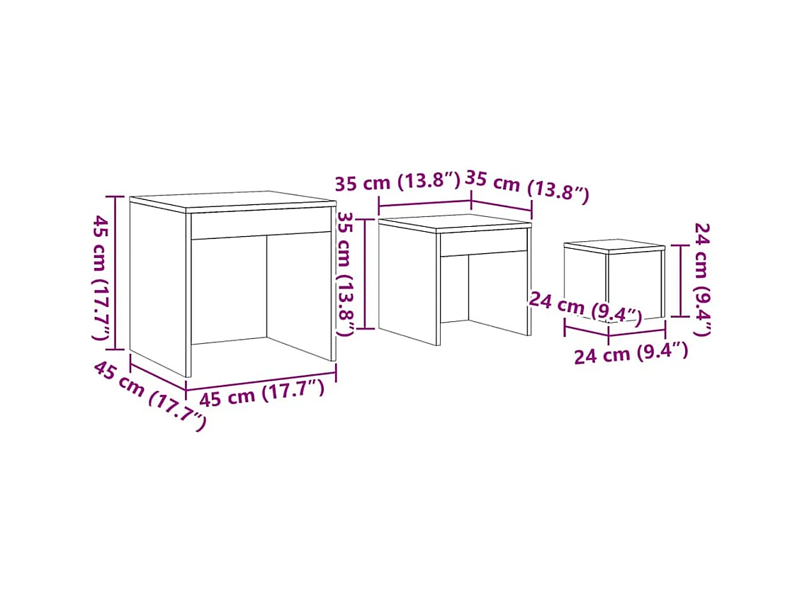 Tables gigognes 3 pcs Noir Aggloméré