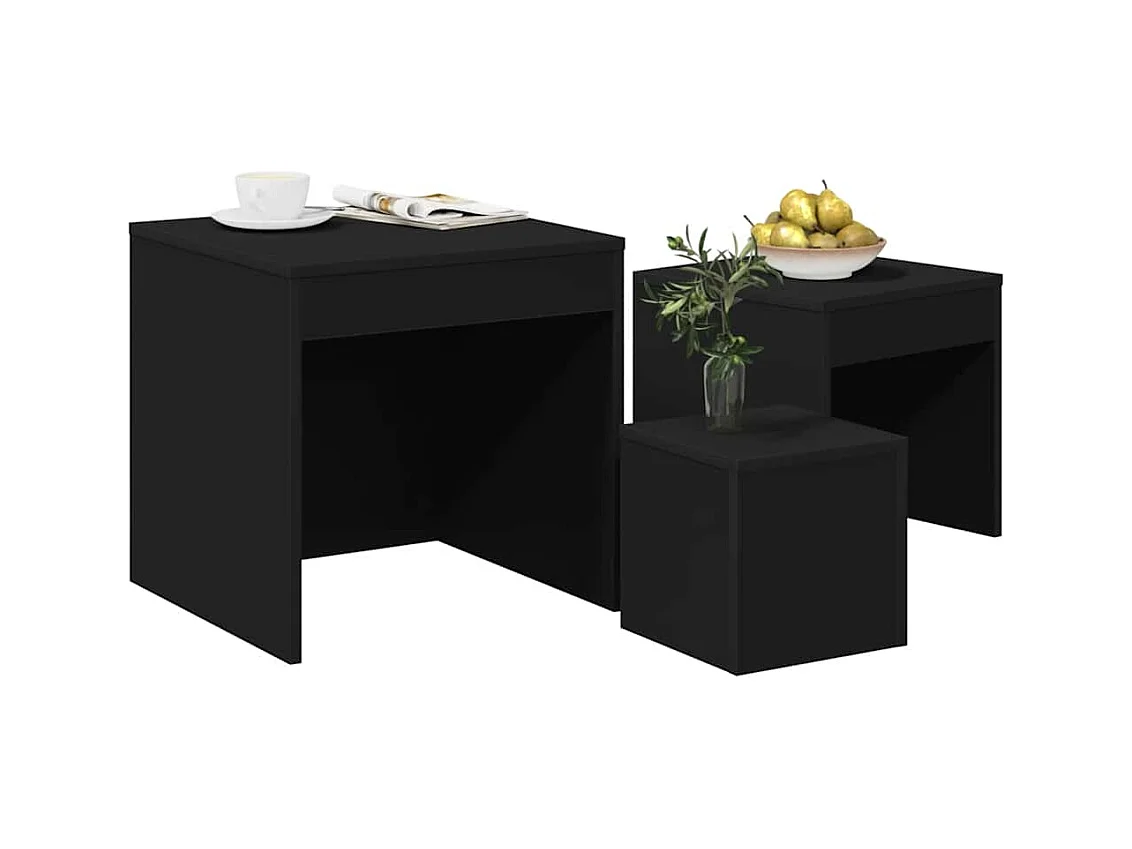 Tables gigognes 3 pcs Noir Aggloméré