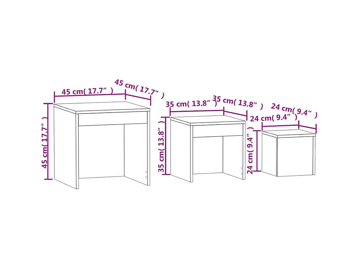 Satztische 3-tlg. Schwarz Holzwerkstoff